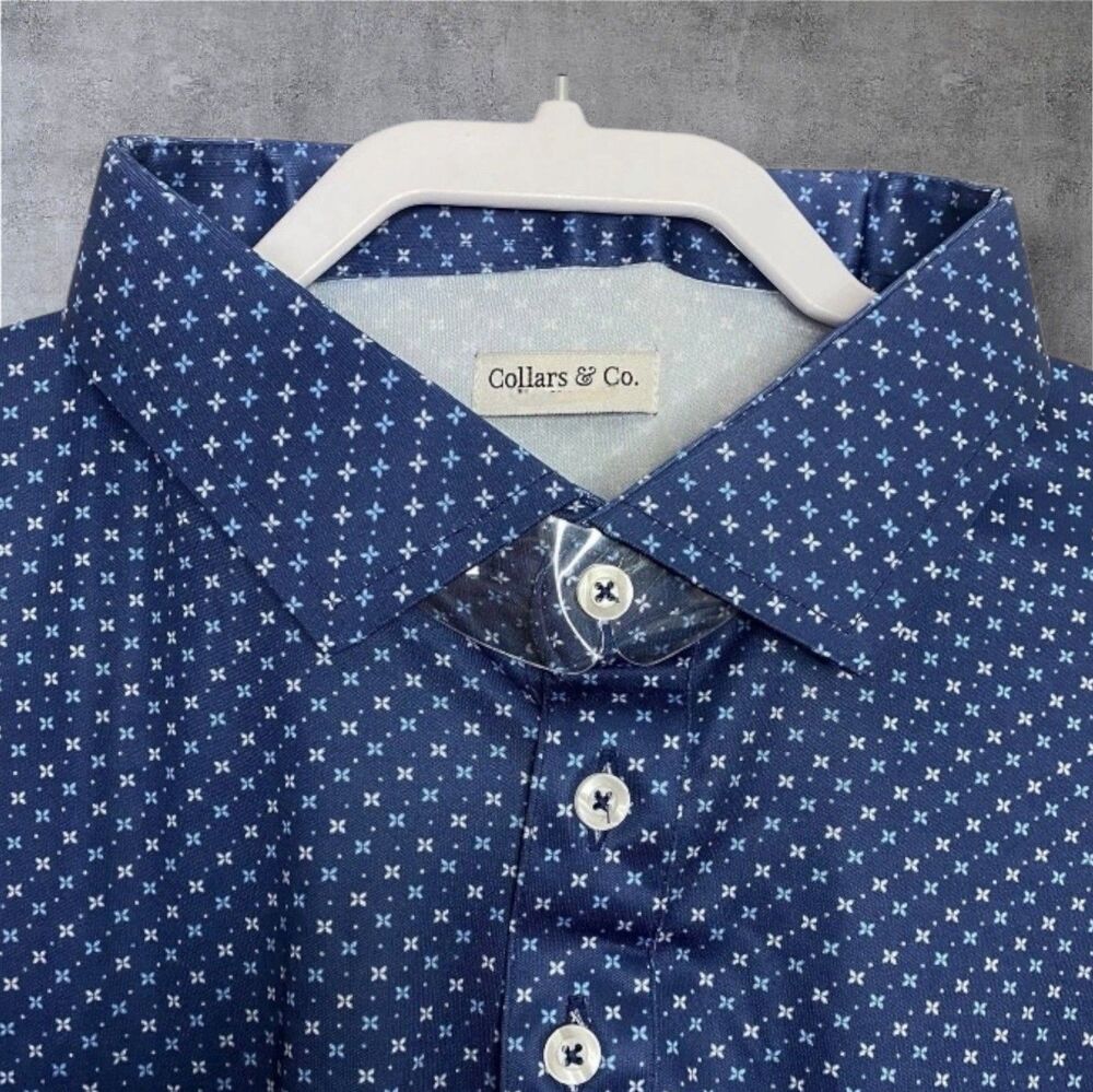 Collars & Co Polo Shirt Mens Medium Relaxed Fit Blue Star Los Cabos Dress Collar